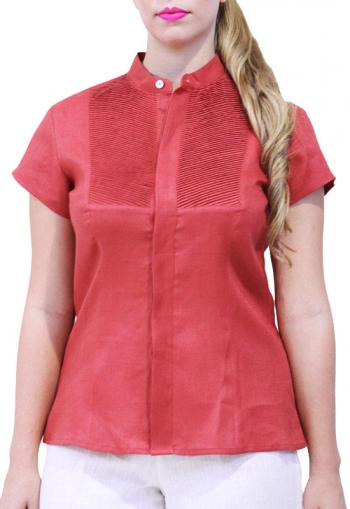 Blusa de Lino 100% Con Alforzas Color Chedron BLUSAS