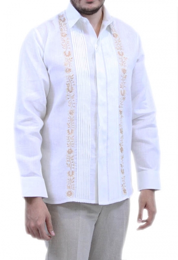 Camisa de Lino Alforzas y Con Bordado Artesanal Color Blanco CAMISAS