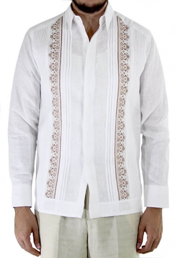 Hand Embroidered White Irish Linen Guayabera GUAYABERAS