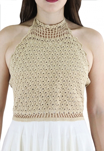 Hand Made Crochet-Paneled Ecru Cotton Midi Dress DRESSES