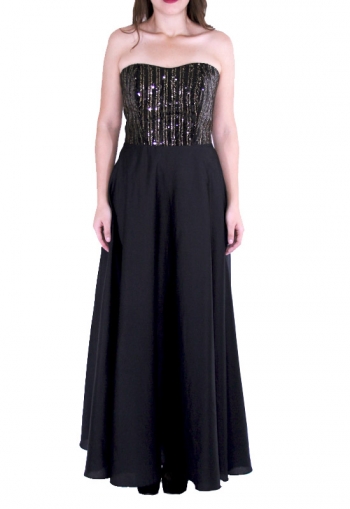 Sequined Black Egyptian Cotton Maxi Dress DRESSES
