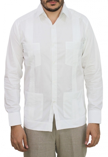 Classic Style 4 Pocket White Cotton Guayabera GUAYABERAS