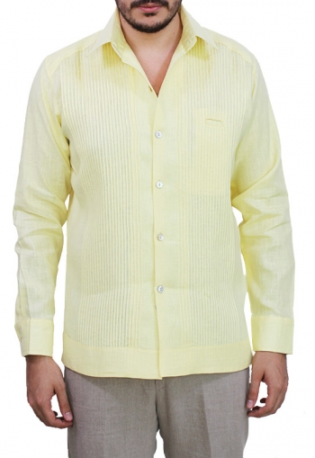 Classic Style Presidential Yellow Linen Guayabera GUAYABERAS