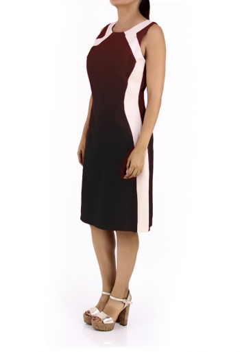 Vestido de Lino Color Negro con Franjas Color Arena VESTIDOS