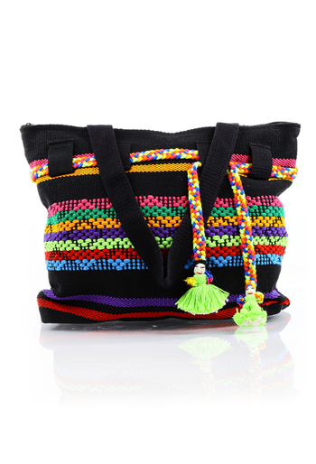 Bolso Artesanal Negro Con Colores Telar De Cintura BOLSAS & CARTERAS