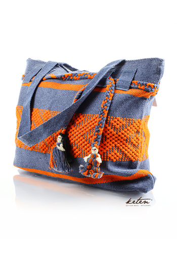 Bolso Mexicano Telar de Cintura Gris Naranja BOLSAS & CARTERAS