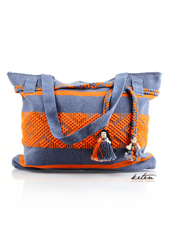 Bolso Mexicano Telar de Cintura Gris Naranja BOLSAS & CARTERAS