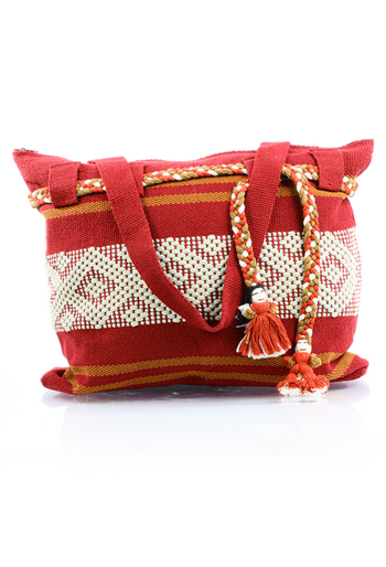 Mexican Folkart Red Beige Waist Loom Handbag BAGS & POUCHES