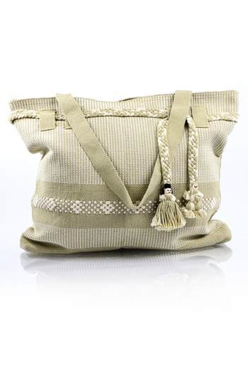 Bolso Artesanal Beige con Blanco Telar De Cintura BOLSAS & CARTERAS