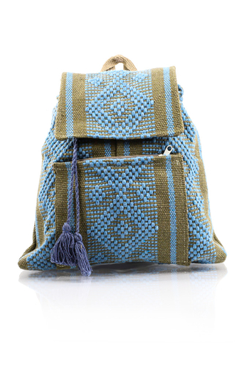 Mochila de Telar de Cintura Color Azul Beige BOLSAS & CARTERAS