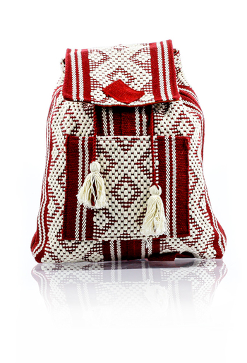 Mochila Roja Blanca Artesanal Telar de Cintura Hecho a Mano BOLSAS & CARTERAS