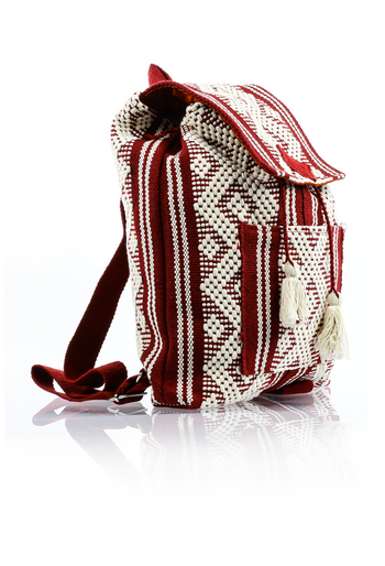Mochila Roja Blanca Artesanal Telar de Cintura Hecho a Mano BOLSAS & CARTERAS