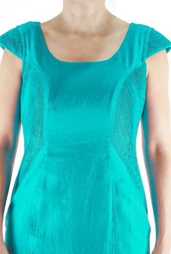 Vestido Corto de Lino 100% Color Verde Esmeralda VESTIDOS