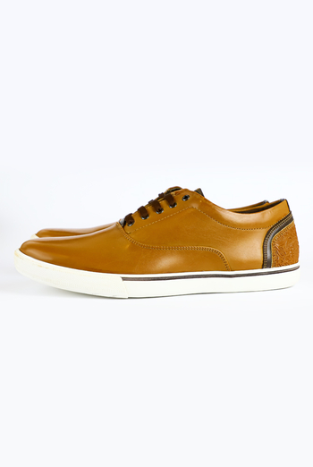 Tan Shoes With Aztec Ornamental Details SHOES FOR MEN