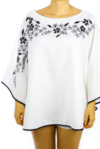 White Linen Blouse With Handmade Embroidery TOPS