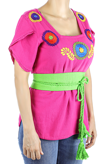 Pink Color Cotton Short Sleve Hand Embroidered Top TOPS