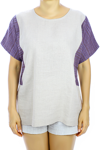 Top Combinado de Rebozo Con Lino 100% Natural Color Beige BLUSAS