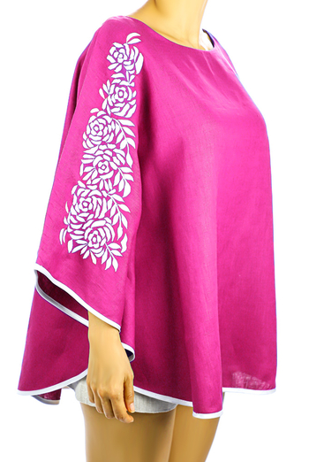 Top de Lino Color Rosa Con Bordado Artesanal Mexicano BLUSAS