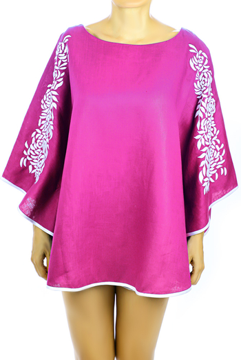 Top de Lino Color Rosa Con Bordado Artesanal Mexicano BLUSAS