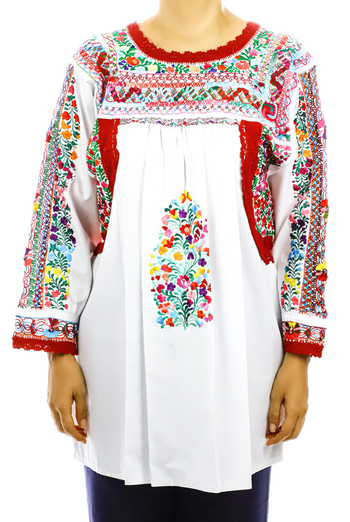 Mexican Traditional High Quality Cotton Hand Embroidered Blouse TOPS