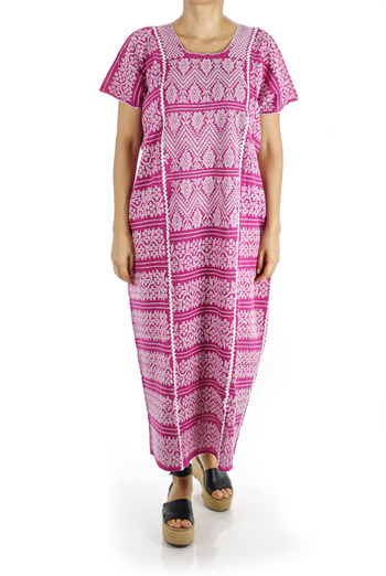 Vestido Huipil Tradicional Mexicano De Telar de Cintura Color Rosa Ceremonial MUJER