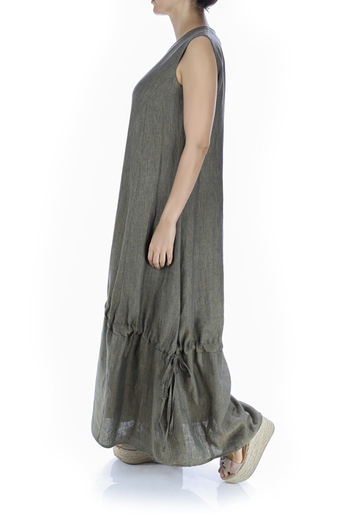 Green Linen Maxi Dress DRESSES