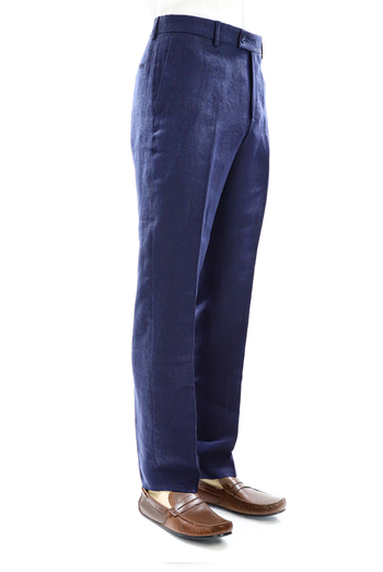 Tailored Fit Blue Natural Linen Trouser for Men TROUSERS