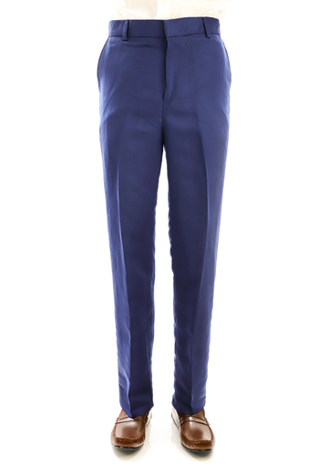 Tailored Fit Royal Blue Natural Linen Trouser for Men TROUSERS