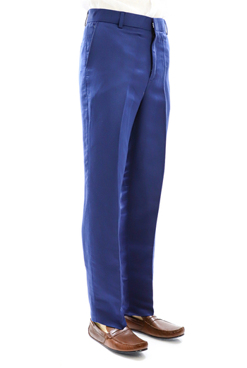 Tailored Fit Royal Blue Natural Linen Trouser for Men TROUSERS