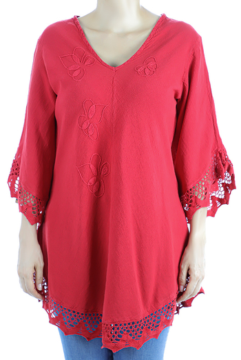 Blusa de Algodon Con Bordado y Crochet Color Rojo BLUSAS