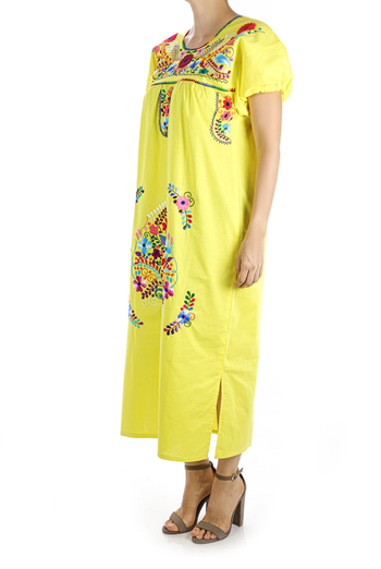 Yellow Color Handmade Embroidered Cotton Dress WOMEN