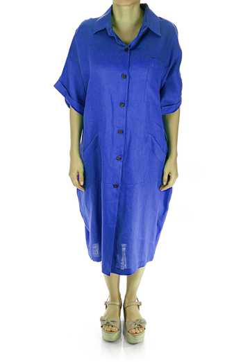 Classic Royal Blue Linen Dress Shirt from Keten DRESSES