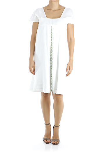 Short White Linen Dress With Embroidery DRESSES