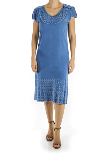 Knee Length Dress Features a Beautiful Denim Fabric and Embroidery WOMEN