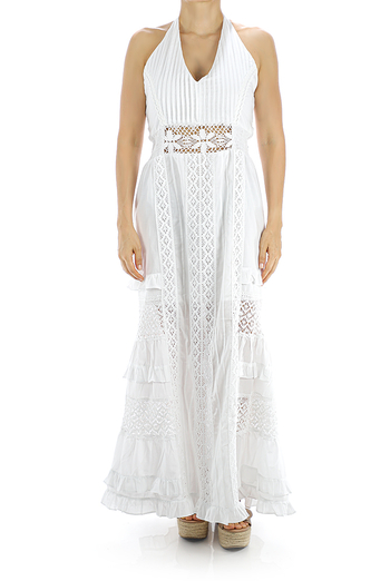 Long White Party Dress Cotton with Fine Lace WOMEN