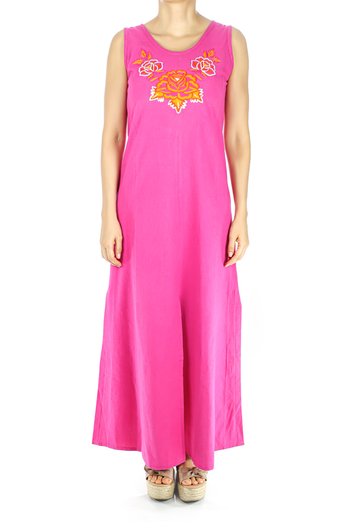 Pink Color Handmade Embroidered Cotton Dress WOMEN