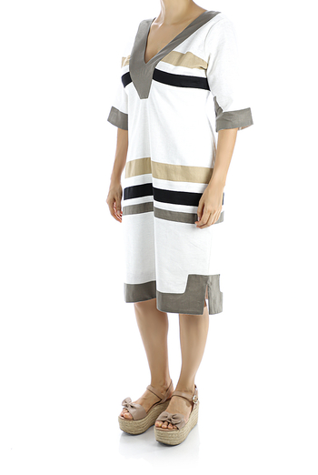 White Linen Dress With 3/4 Long Sleeves DRESSES