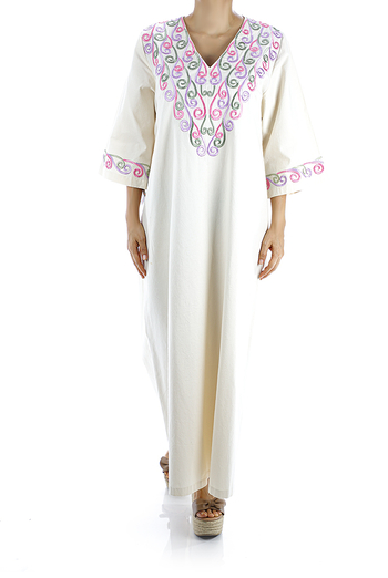 Ivory Color Handmade Embroidered Cotton Dress WOMEN