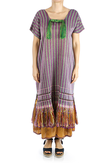 Hermoso Vestido Mexicano De Rebozo Morado Hecho a Mano MUJER