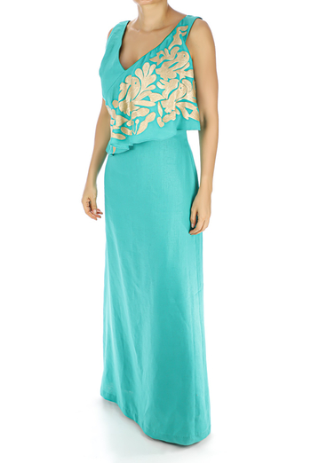 100% Natural Linen Maxi Dress With Handmade Embroidery DRESSES