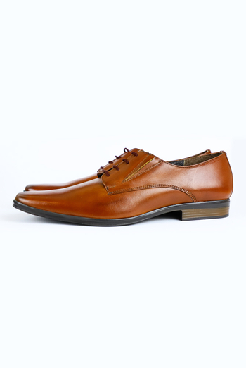 Cognac Color (Brownish) Attached Leather Shoes For Men SHOES FOR MEN