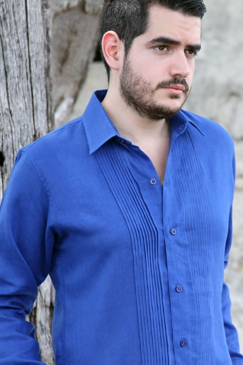 Camisa de Lino 100% Corte Slim Con Alforzas Color Azul CAMISAS