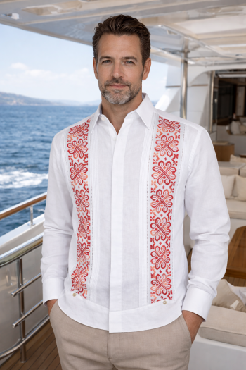 Exclusive Linen Guayabera with Hand Embroidery Cross Stitch GUAYABERAS