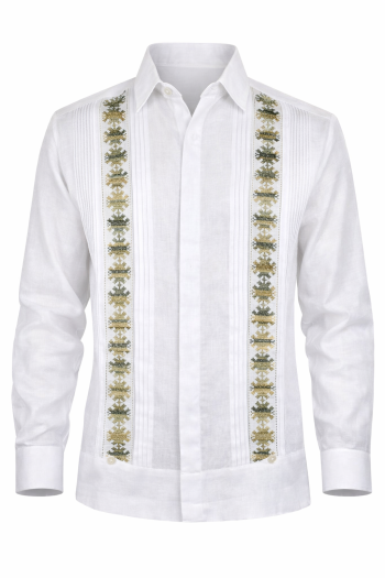 Pattern Embroidered White Irish Linen Guayabera GUAYABERAS