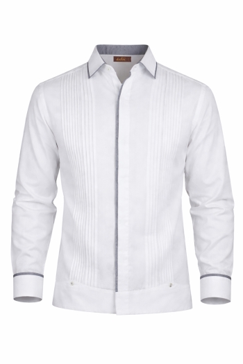 Exclusive White Cotton Guayabera Combined Gray Color GUAYABERAS