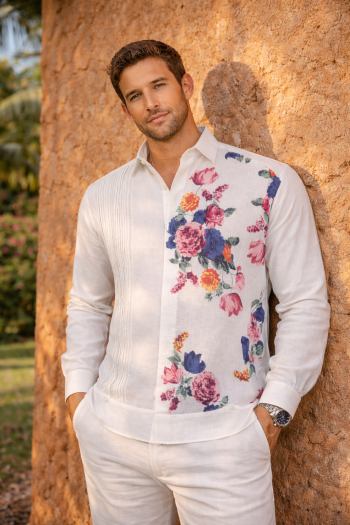Hand Made Linen Flower Printed Guayabera Cuban Shirt GUAYABERAS