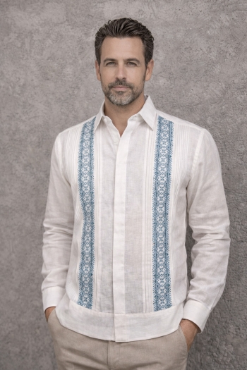 Guayabera Nieve Bordado en Punto de Cruz Lino 100% GUAYABERAS 