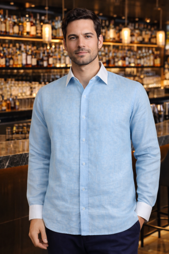 100% Linen Blue Color Shirt SHIRTS