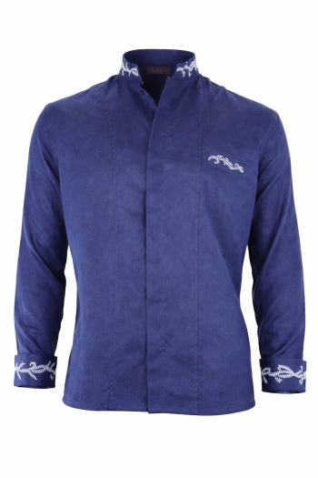 Camisa de Lino Color Azul Marino Bordado Artesanal Para Boda CAMISAS