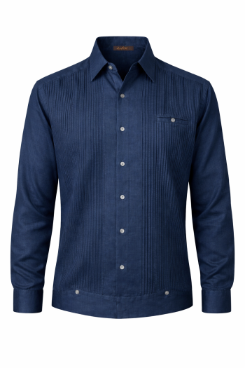 Linen Made Navy Blue Guayabera Shirt GUAYABERAS